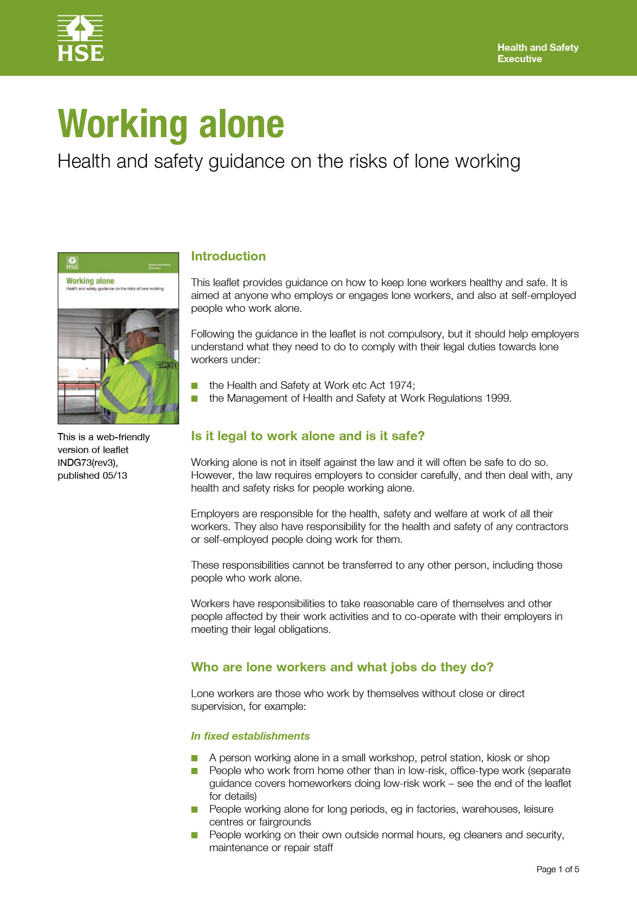 HSE Health and Safety at Work